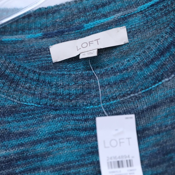 NWT LOFT blue sweater long sleeve knit top XL crewneck heathered wool mohair new - Picture 2 of 9